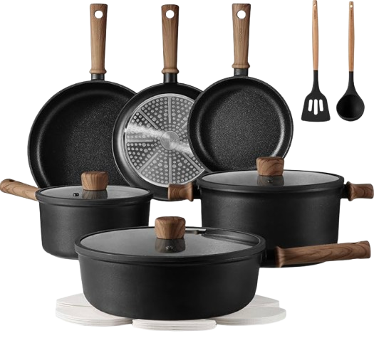 a group of pots and pans