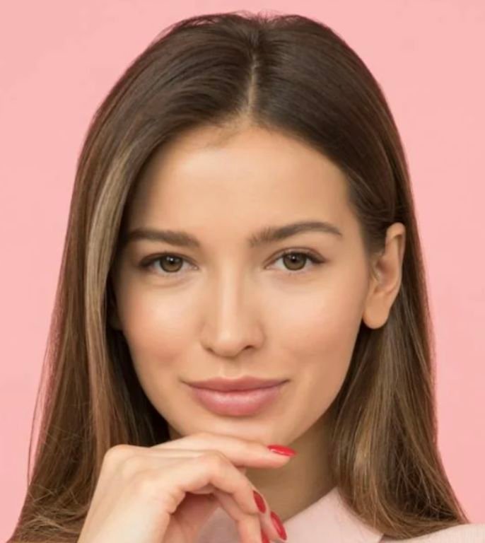 a woman with her hand on her chin